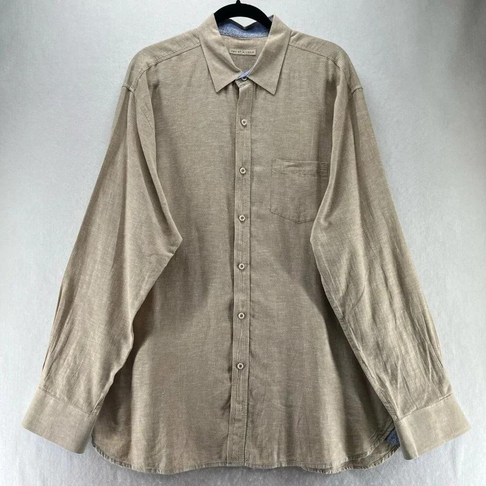 Age of Wisdom Shirt Mens Size XXL Linen Cotton Button Front Long Sleeve Beige